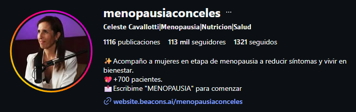 Perfil de Instagram de menopausiaconceles
